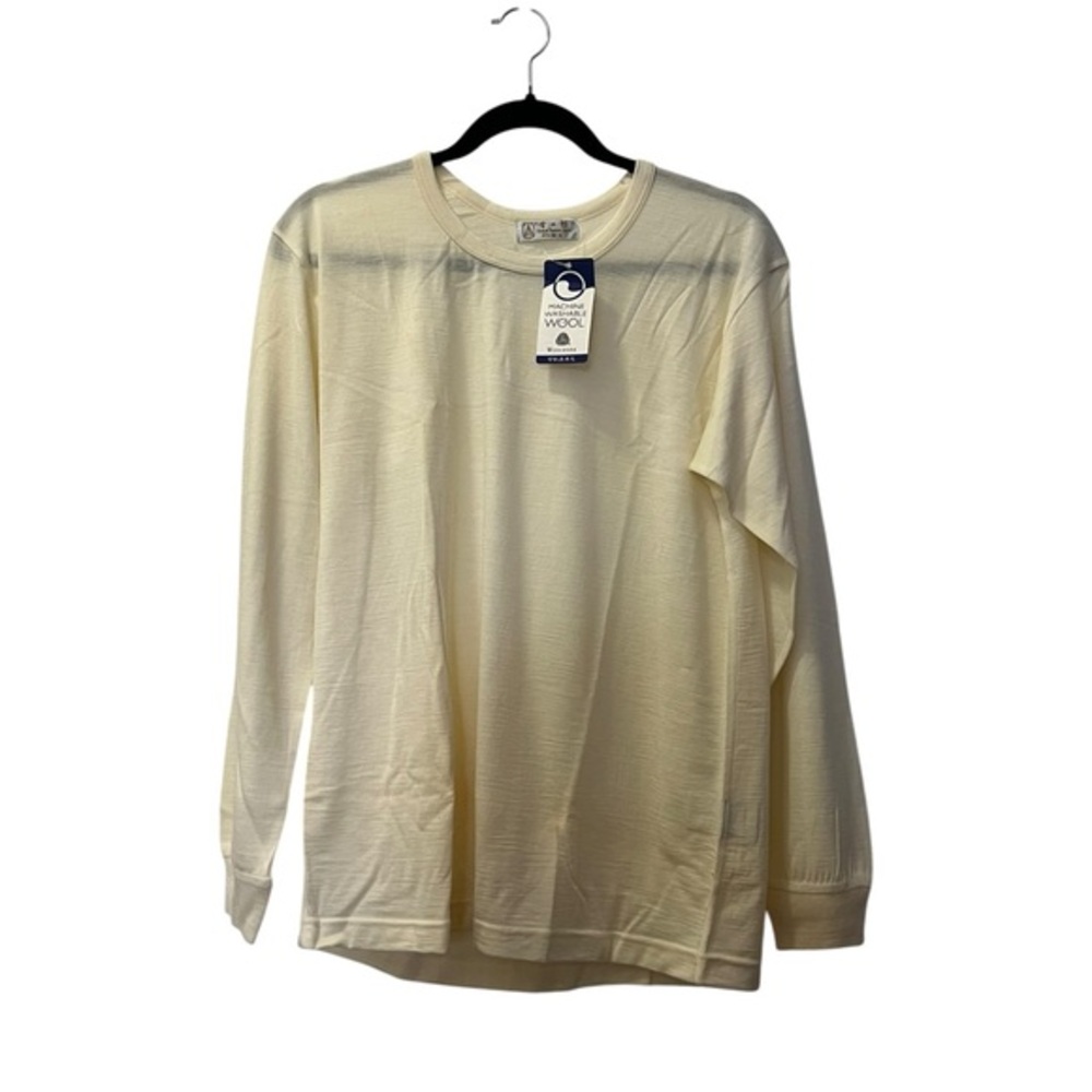 GOLD THREE GUN Men's Merino Wool Crew Neck Long Sleeve Undershirt Shirt - Cream